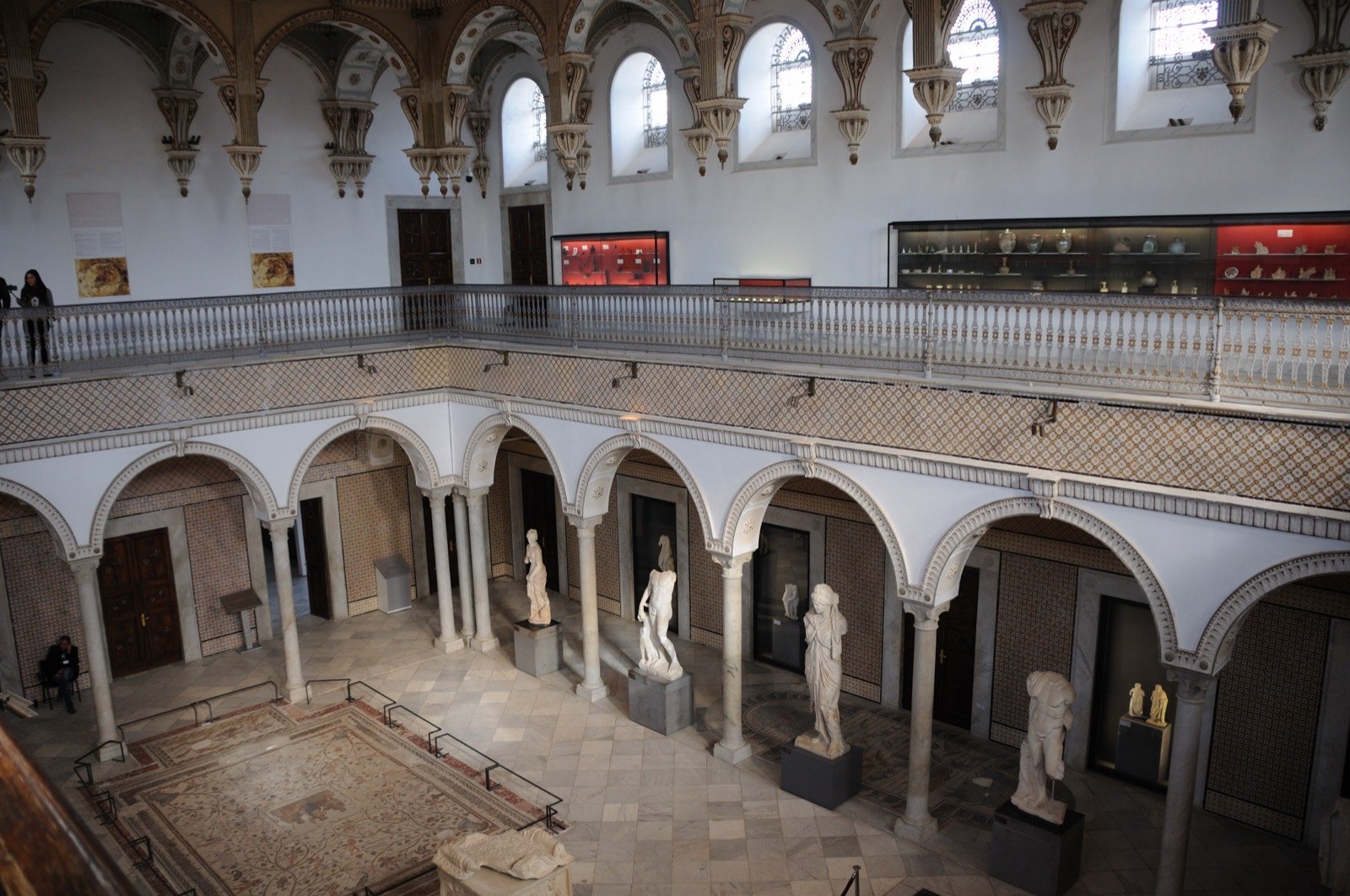 Museum gallery display of catalogued antiquities