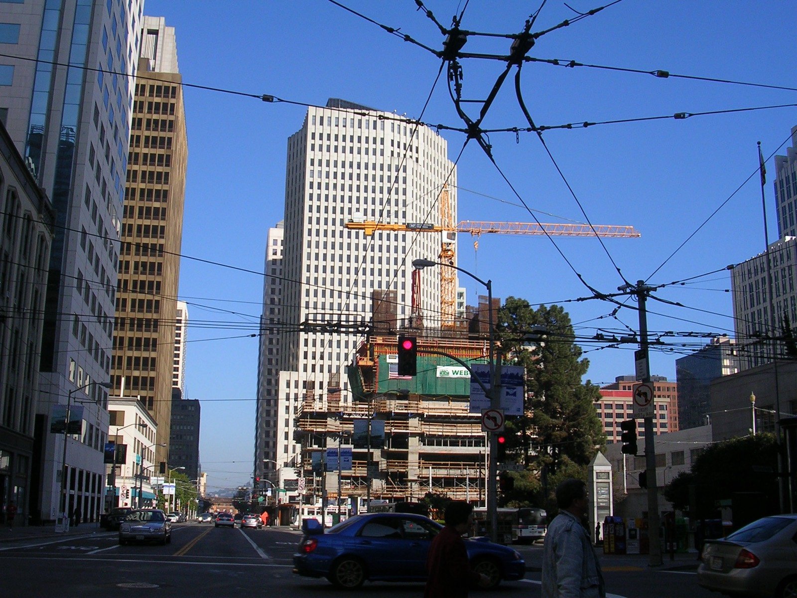 Tower crane over a high-rise site in a dense city centre